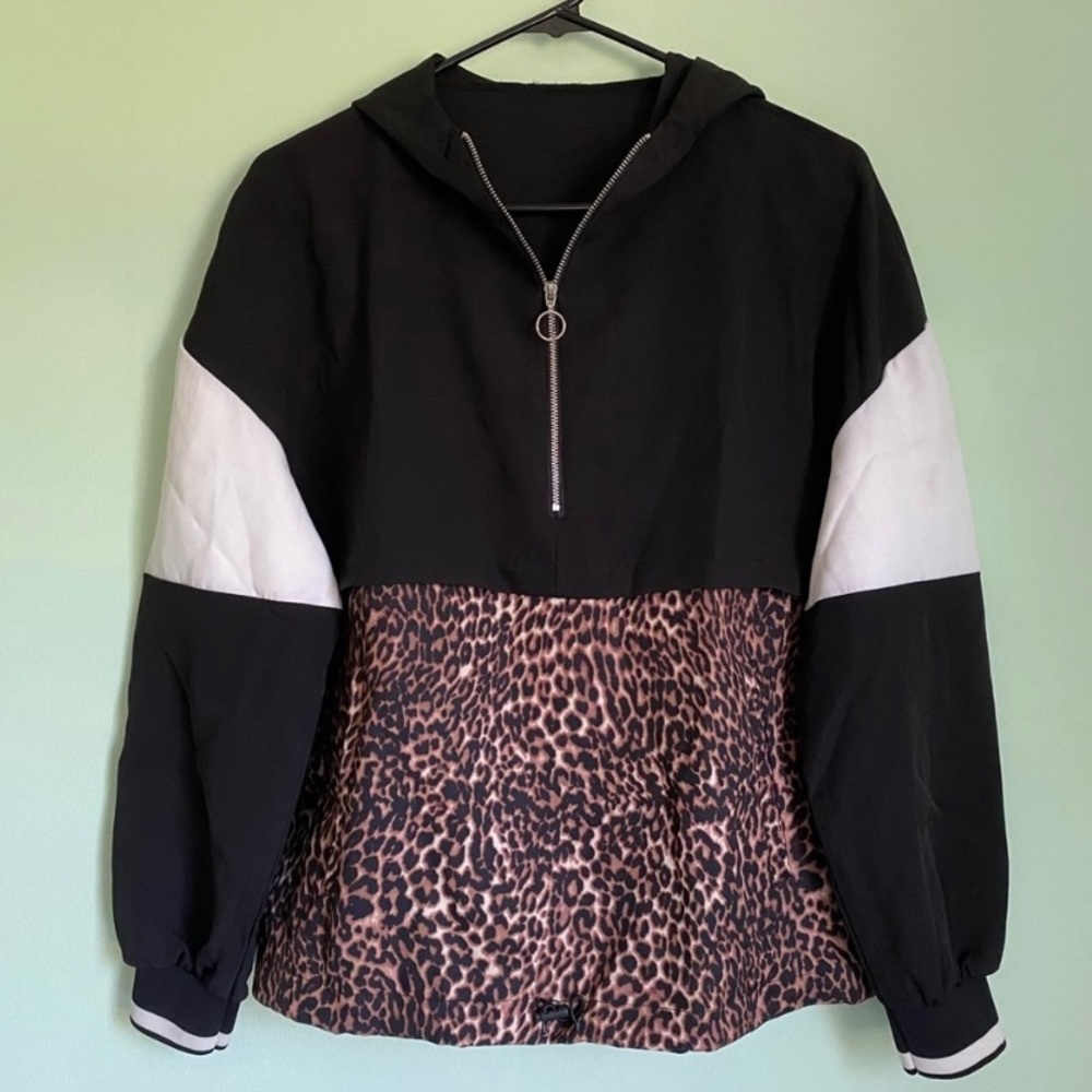 Cheetah Print Color Block Windbreaker Jacket Size Medium